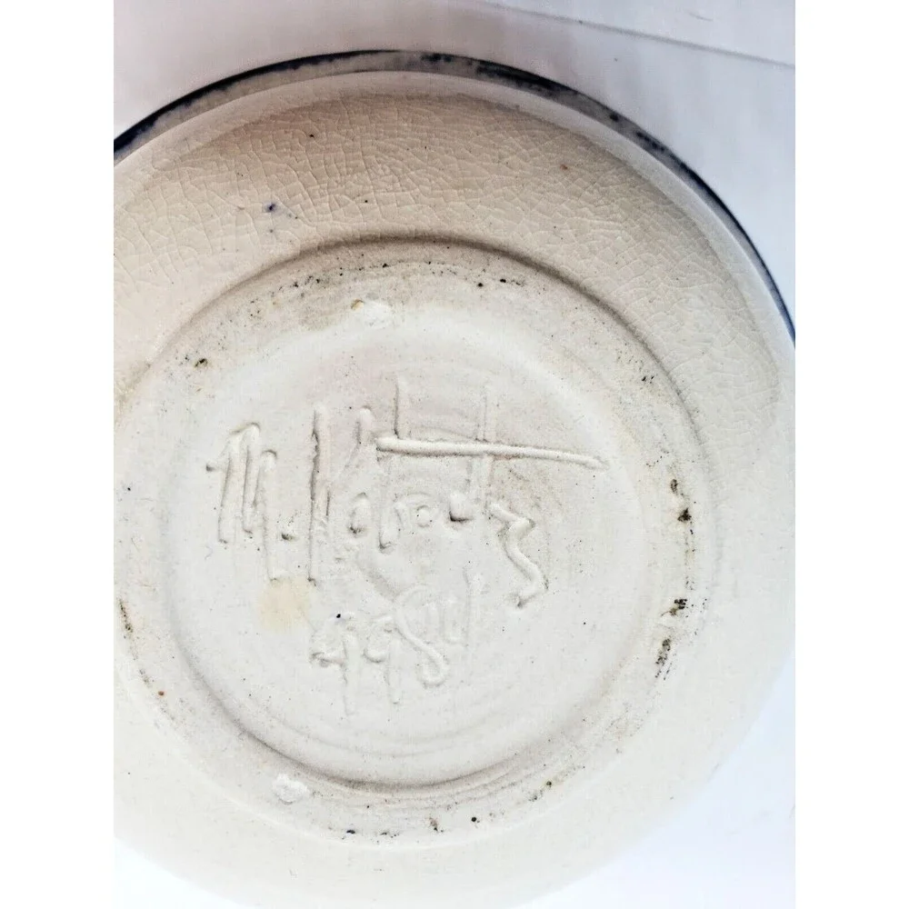 Cat Bowl Pottery Blue Glazed with Little Mice Running around in the Bottom